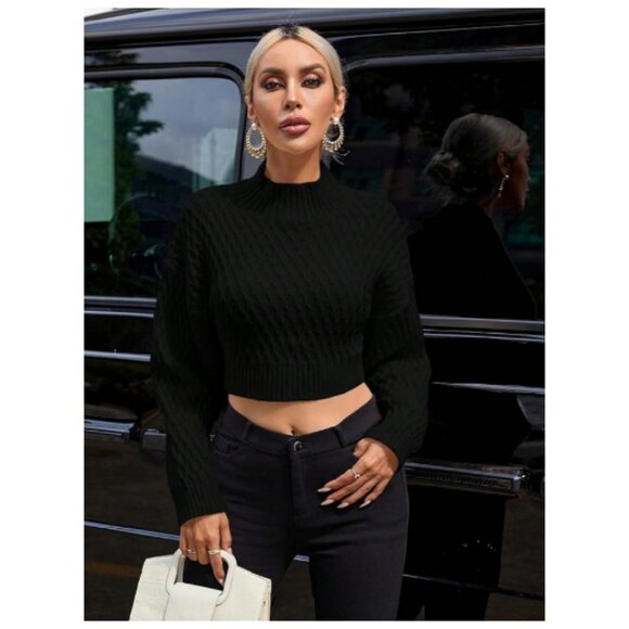 GORGLITTER Women's Bow Open Back Sweater Cropped Large NWOT Black - Picture 2 of 4